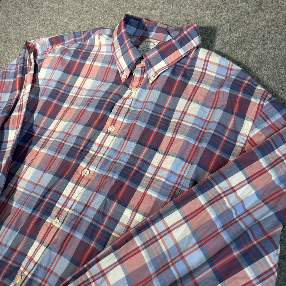 Brooks‎ Brothers Regent Plaid Button Down Shirt Men's XXL Red Blue Long Sleeve